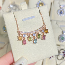 S925 Sterling Silver Natural Tourmaline Dangling Necklace.