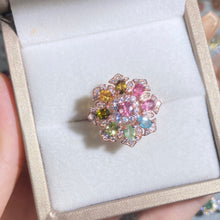 S925 Sterling Silver Natural Tourmaline Sunflower Ring.