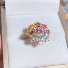 S925 Sterling Silver Natural Tourmaline Sunflower Ring.