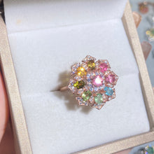 S925 Sterling Silver Natural Tourmaline Sunflower Ring.