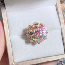 S925 Sterling Silver Natural Tourmaline Sunflower Ring.