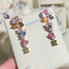 S925 Sterling Silver Natural Tourmaline Flower Dangle Earrings.