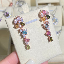 S925 Sterling Silver Natural Tourmaline Flower Dangle Earrings.