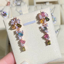 S925 Sterling Silver Natural Tourmaline Flower Dangle Earrings.