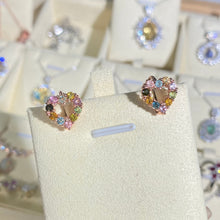 S925 Sterling Silver Natural Tourmaline Heart Earrings.