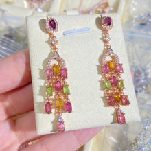 S925 Sterling Silver Natural Tourmaline Purple Garnet Long Earrings.
