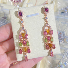 S925 Sterling Silver Natural Tourmaline Purple Garnet Long Earrings.