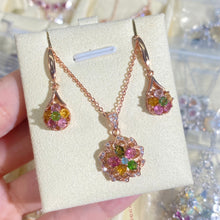 S925 Sterling Silver Natural Tourmaline Flower Pendant.