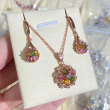 S925 Sterling Silver Natural Tourmaline Flower Pendant.