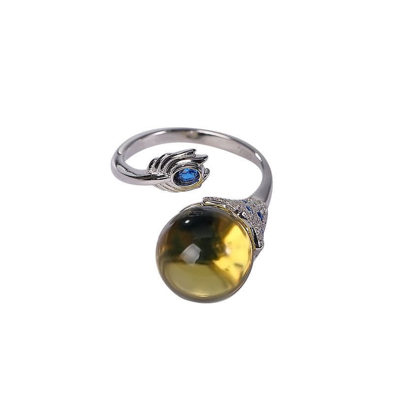 Mexican Blue Amber Feather Ring.