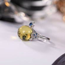 Mexican Blue Amber Feather Ring.