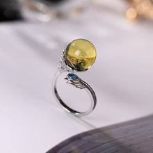 Mexican Blue Amber Feather Ring.