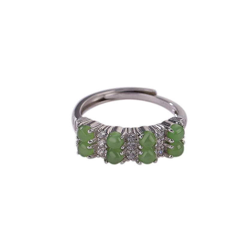 Natural Green Jade Double Row Adjustable Ring.