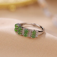 Natural Green Jade Double Row Adjustable Ring.