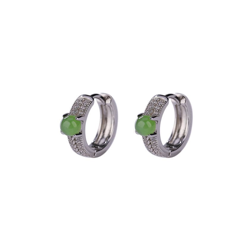 Natural Green Jade Circle Earrings.