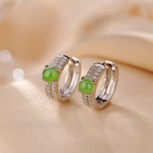 Natural Green Jade Circle Earrings.