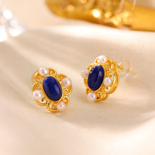 Natural Lapis Lazuli Pearl Earrings.