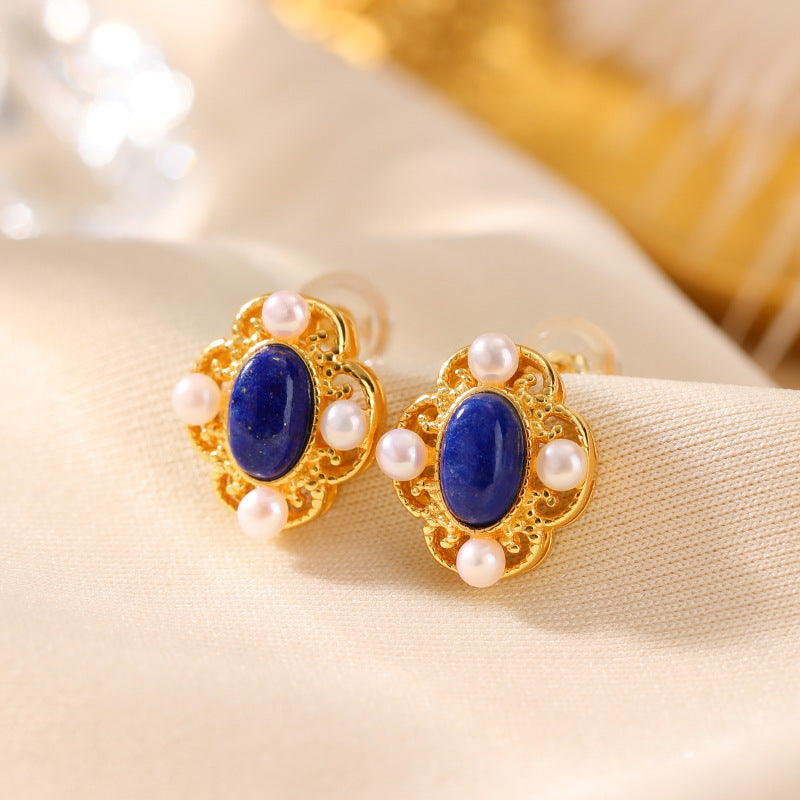 Natural Lapis Lazuli Pearl Earrings.
