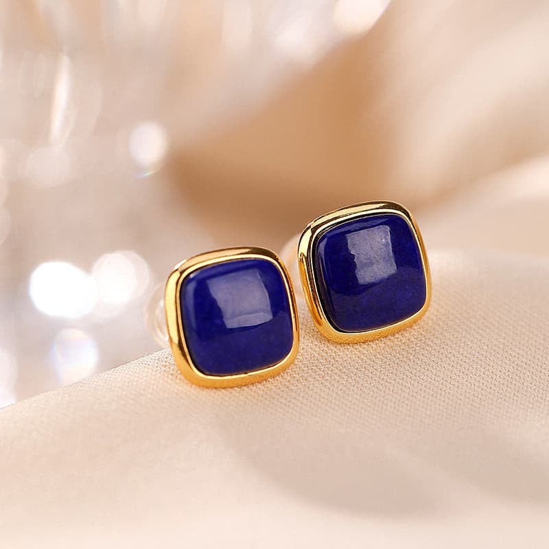 Natural Lapis Lazuli Square Earrings.