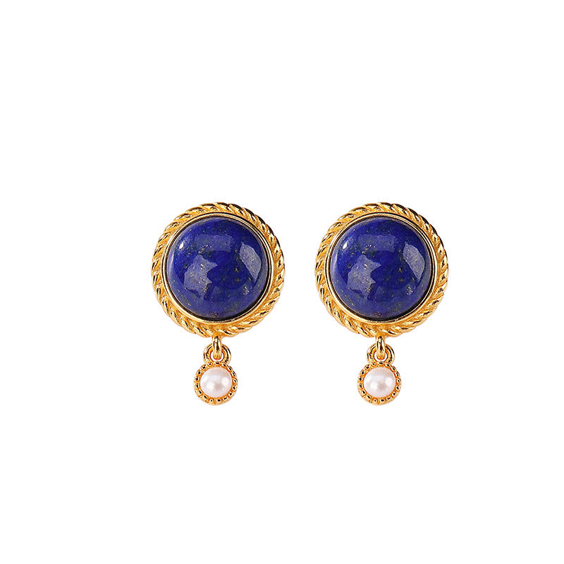 Natural Lapis Lazuli Dangle Pearl Earrings.