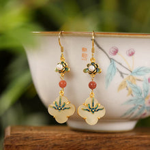 Natural Cloisonné White Jade Clover Ring Earrings Pendant Set.