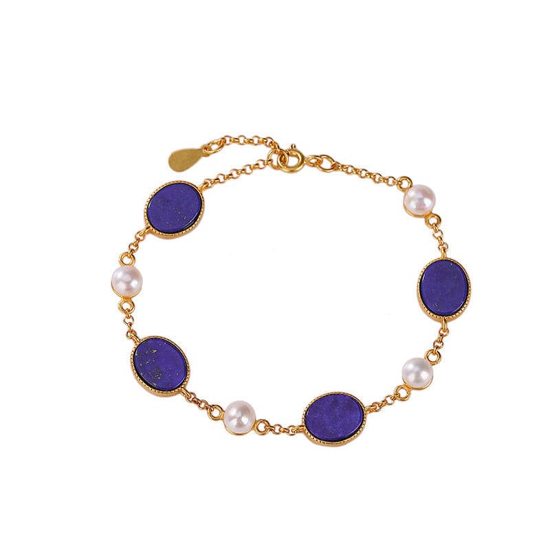 Natural Lapis Lazuli Pearl Bracelet.