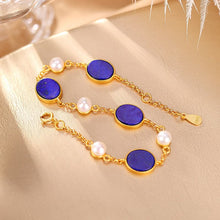 Natural Lapis Lazuli Pearl Bracelet.