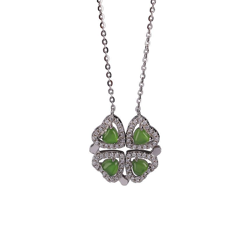Natural Green Jade Clover 2 In 1 Necklace.